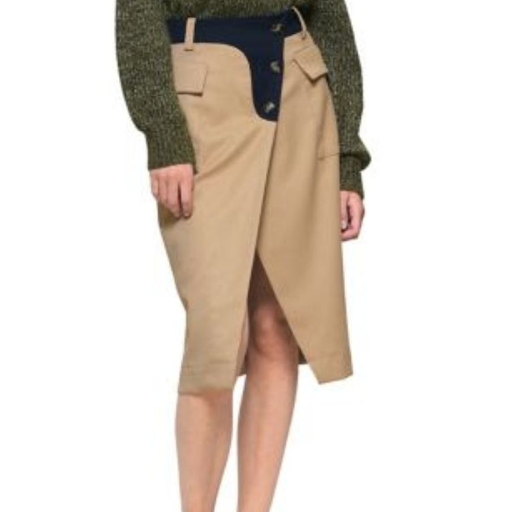 European Designer Fold over Midi Skirt Camel Eu38 US6